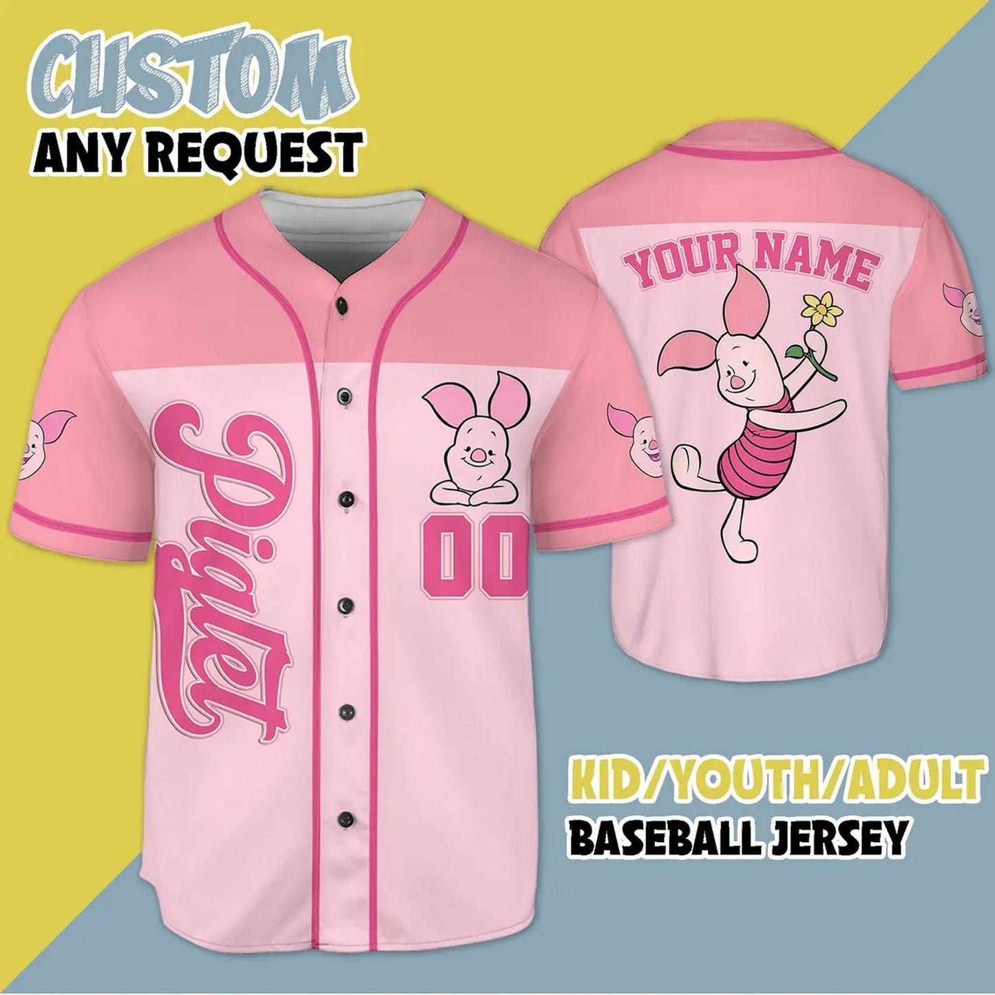 Custom Name And Number Winnie The Pooh Piglet Baseball Jersey T-Shirts, Hoodie, Sweatshirt | WearSparks.com (Image 1)