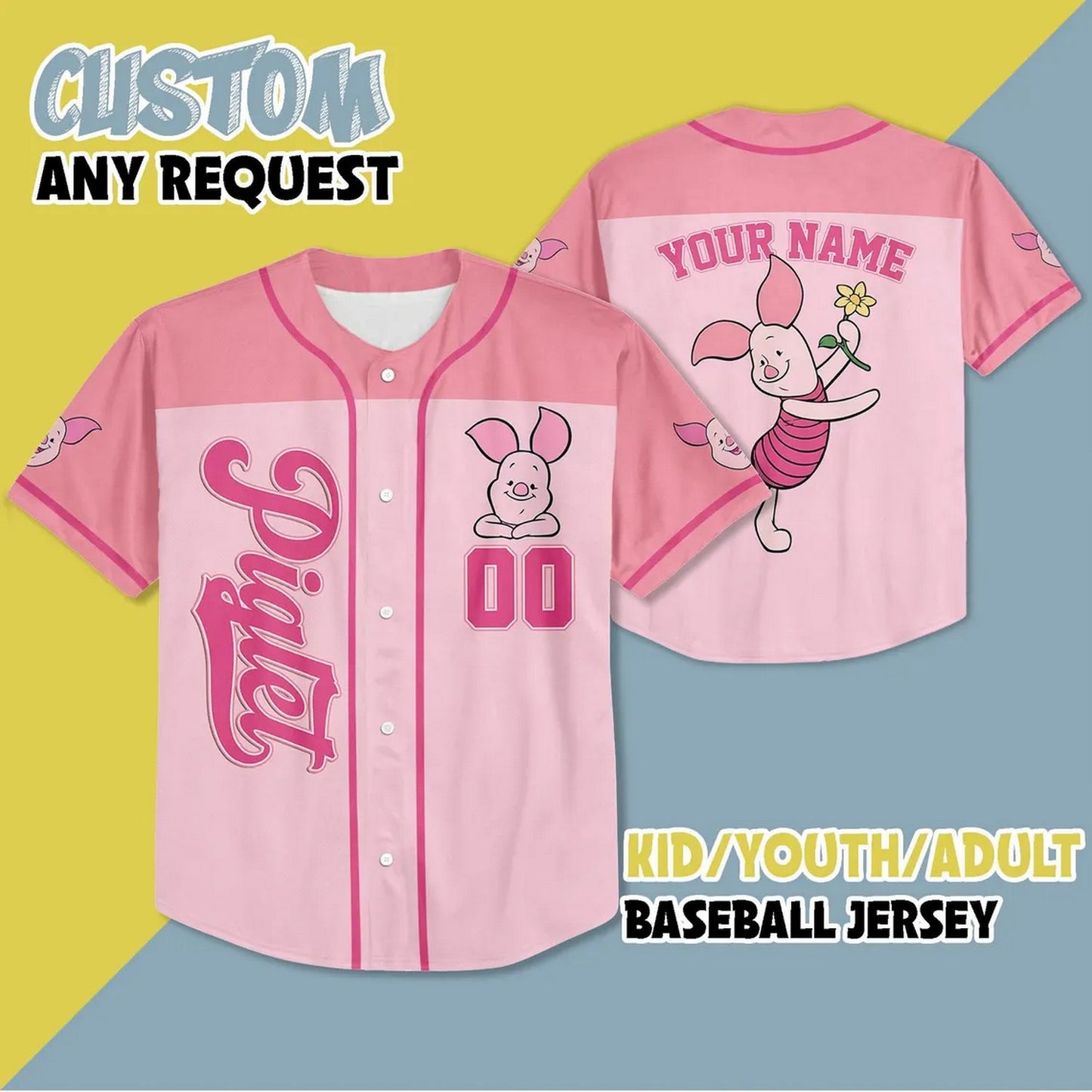 Custom Name And Number Winnie The Pooh Piglet Baseball Jersey T-Shirts, Hoodie, Sweatshirt | WearSparks.com (Image 2)