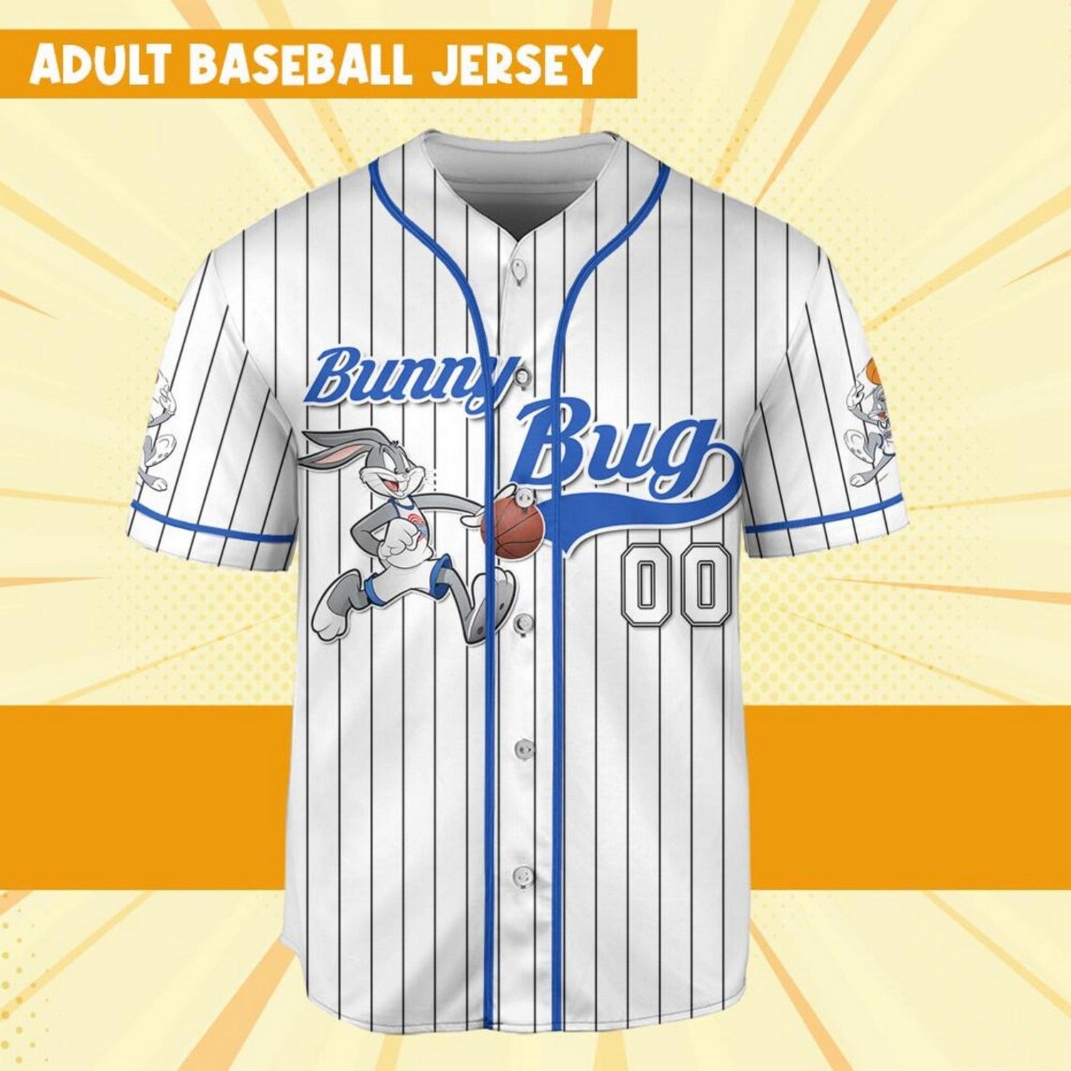Custom Name Bunny Bug Baseball Jersey Blue White T-Shirts, Hoodie, Sweatshirt | WearSparks.com (Image 3)