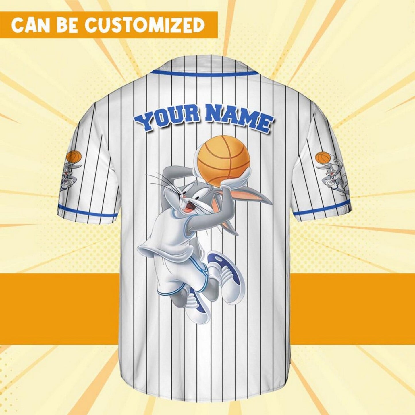 Custom Name Bunny Bug Baseball Jersey Blue White T-Shirts, Hoodie, Sweatshirt | WearSparks.com (Image 4)