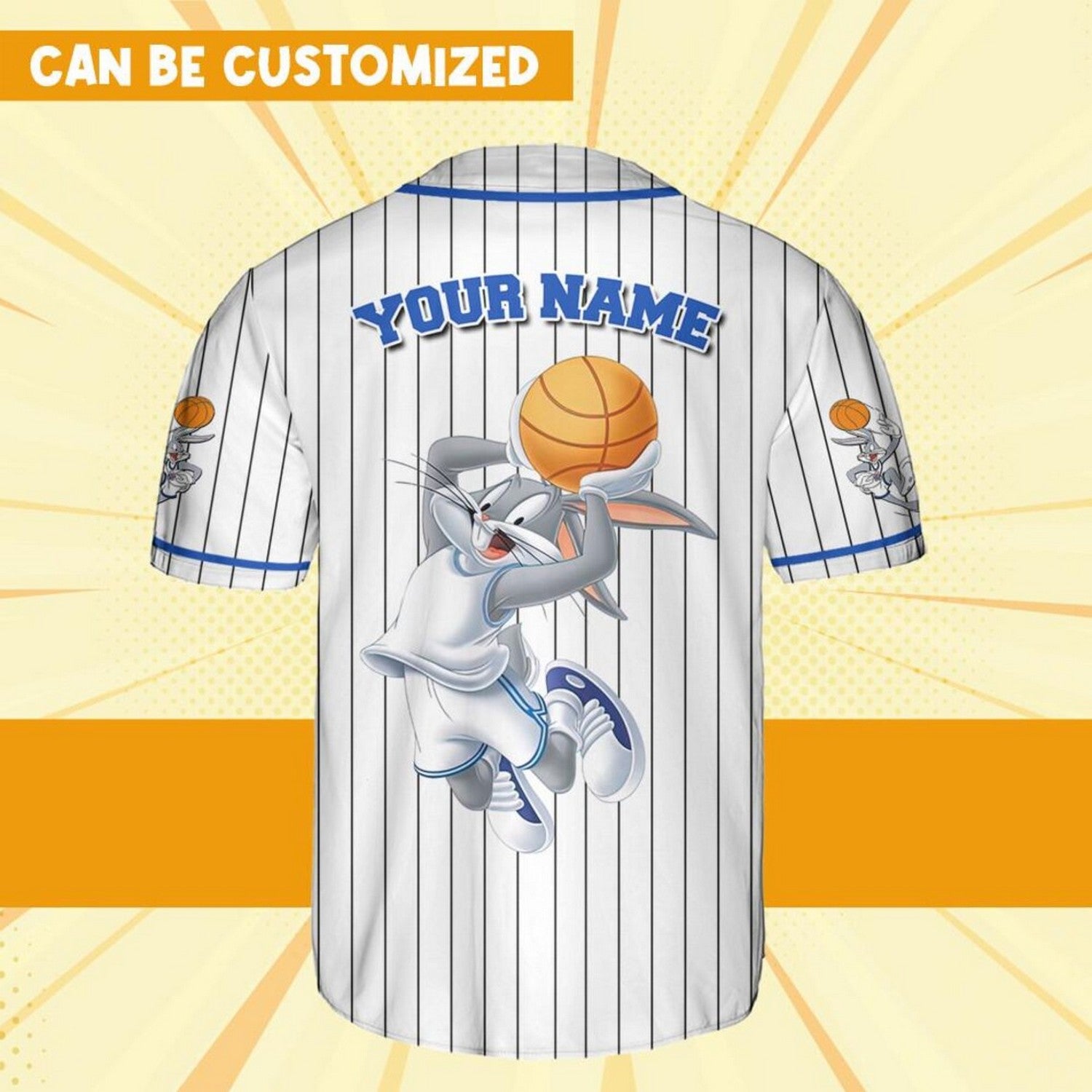 Custom Name Bunny Bug Baseball Jersey Blue White T-Shirts, Hoodie, Sweatshirt | WearSparks.com (Image 4)