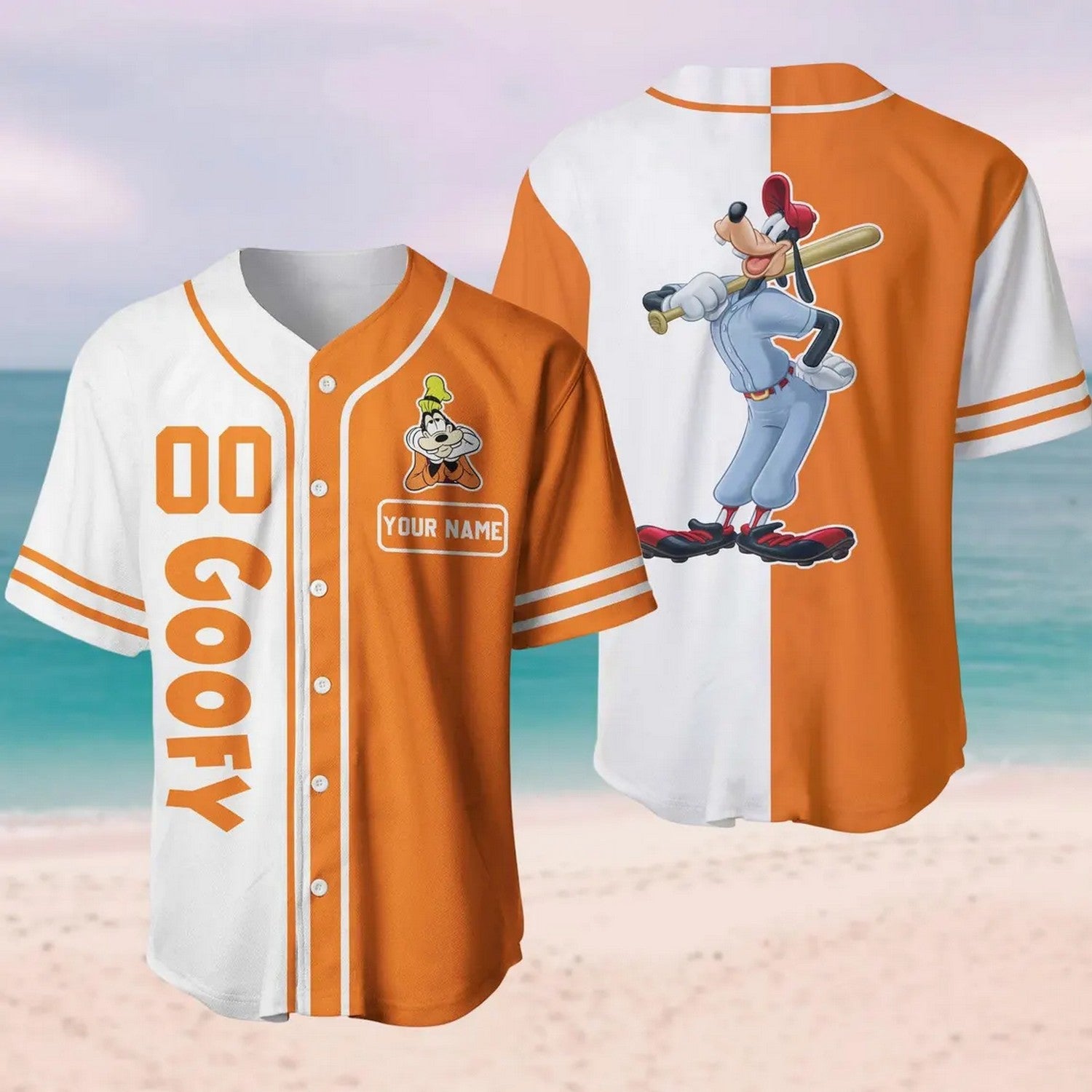 Custom Name Funny Goofy Dog Orange And White Baseball Jersey T-Shirts, Hoodie, Sweatshirt | WearSparks.com