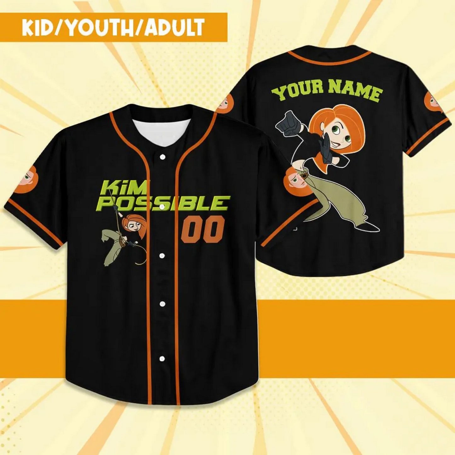 Custom Name Kim Possible Orange Black Baseball Jersey T-Shirts, Hoodie, Sweatshirt | WearSparks.com (Image 2)