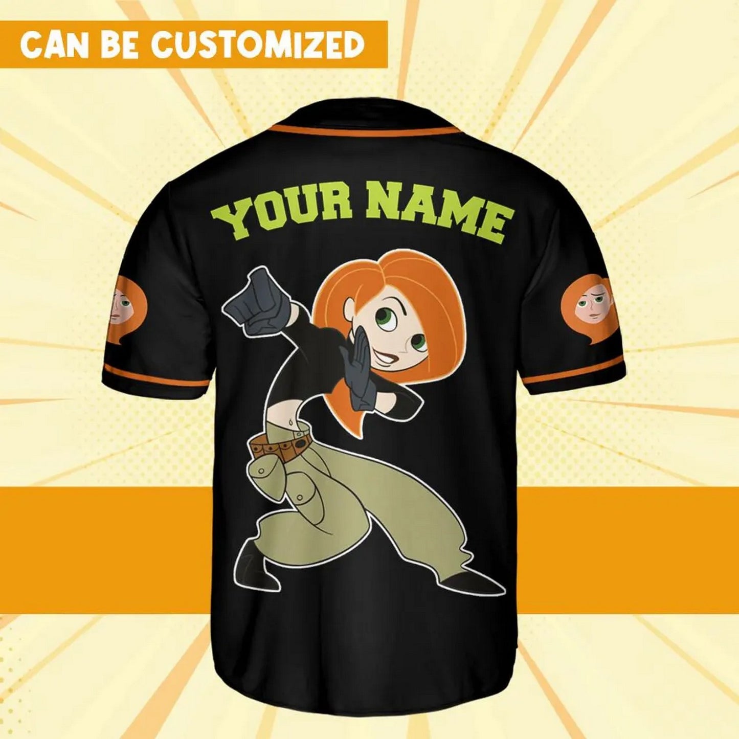 Custom Name Kim Possible Orange Black Baseball Jersey T-Shirts, Hoodie, Sweatshirt | WearSparks.com (Image 4)