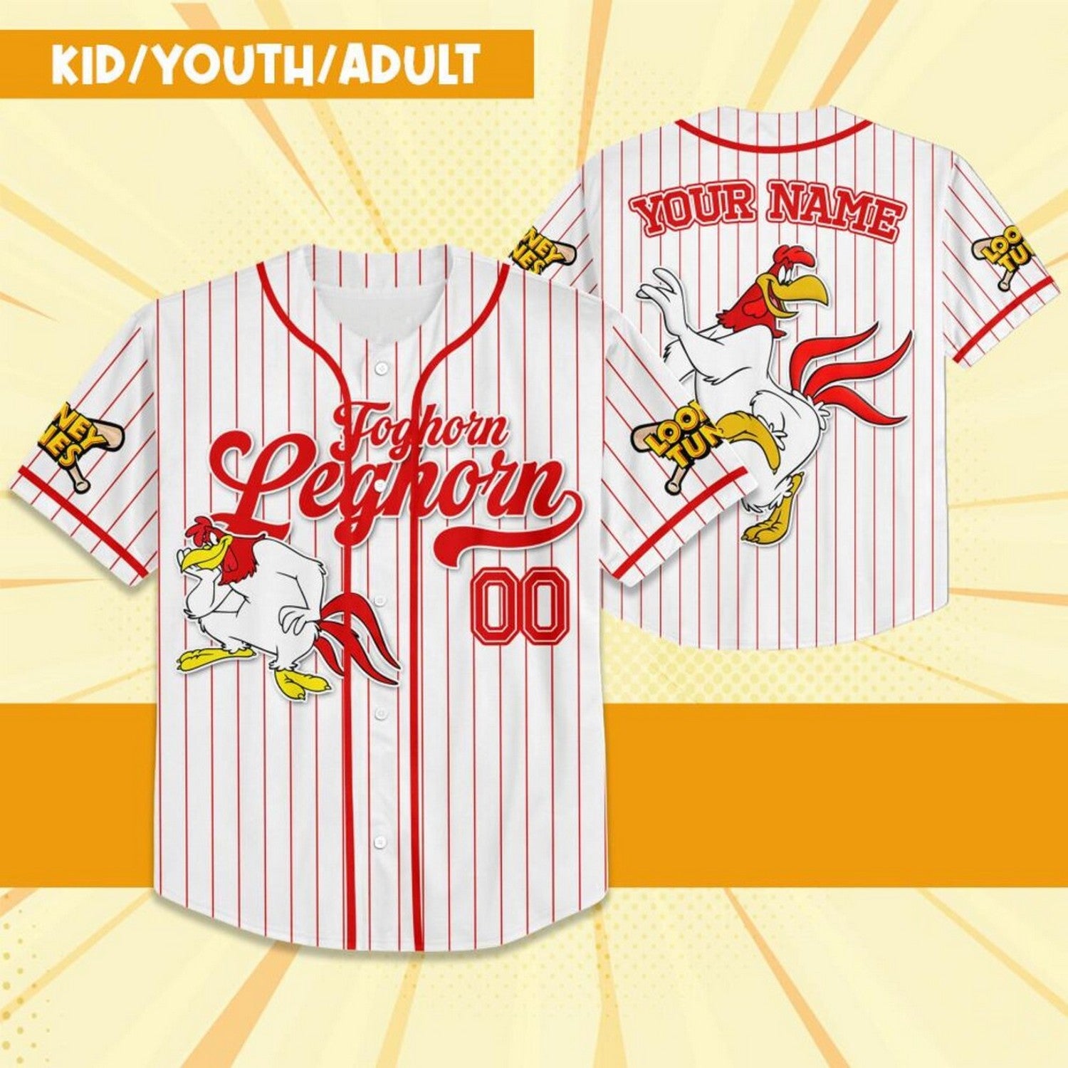 Custom Name Looney Tune Foghorn Leghorn Simple Baseball Jersey T-Shirts, Hoodie, Sweatshirt | WearSparks.com (Image 2)