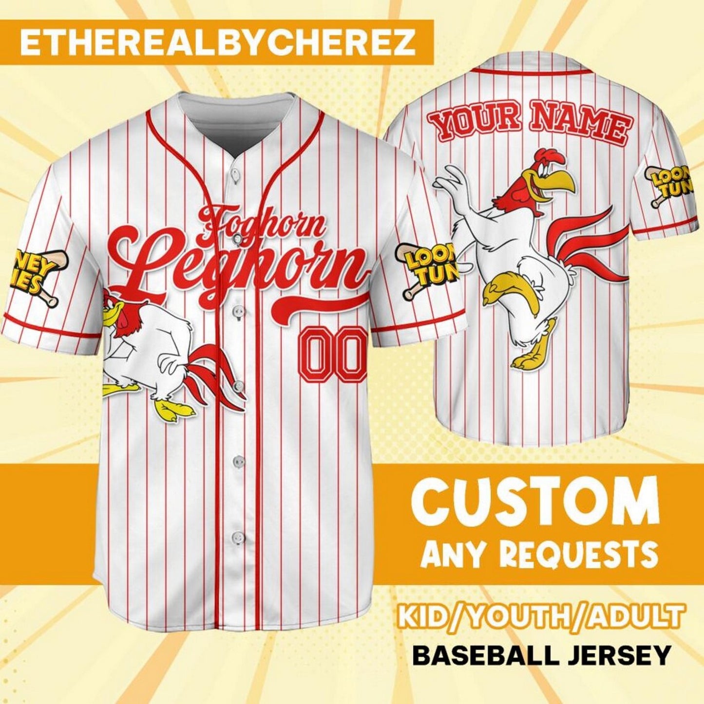 Custom Name Looney Tune Foghorn Leghorn Simple Baseball Jersey T-Shirts, Hoodie, Sweatshirt | WearSparks.com (Image 1)
