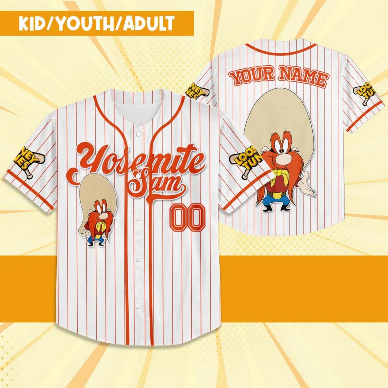 Custom Name Looney Tune Yosemite Sam Simple Baseball Jersey T-Shirts, Hoodie, Sweatshirt | WearSparks.com (Image 2)