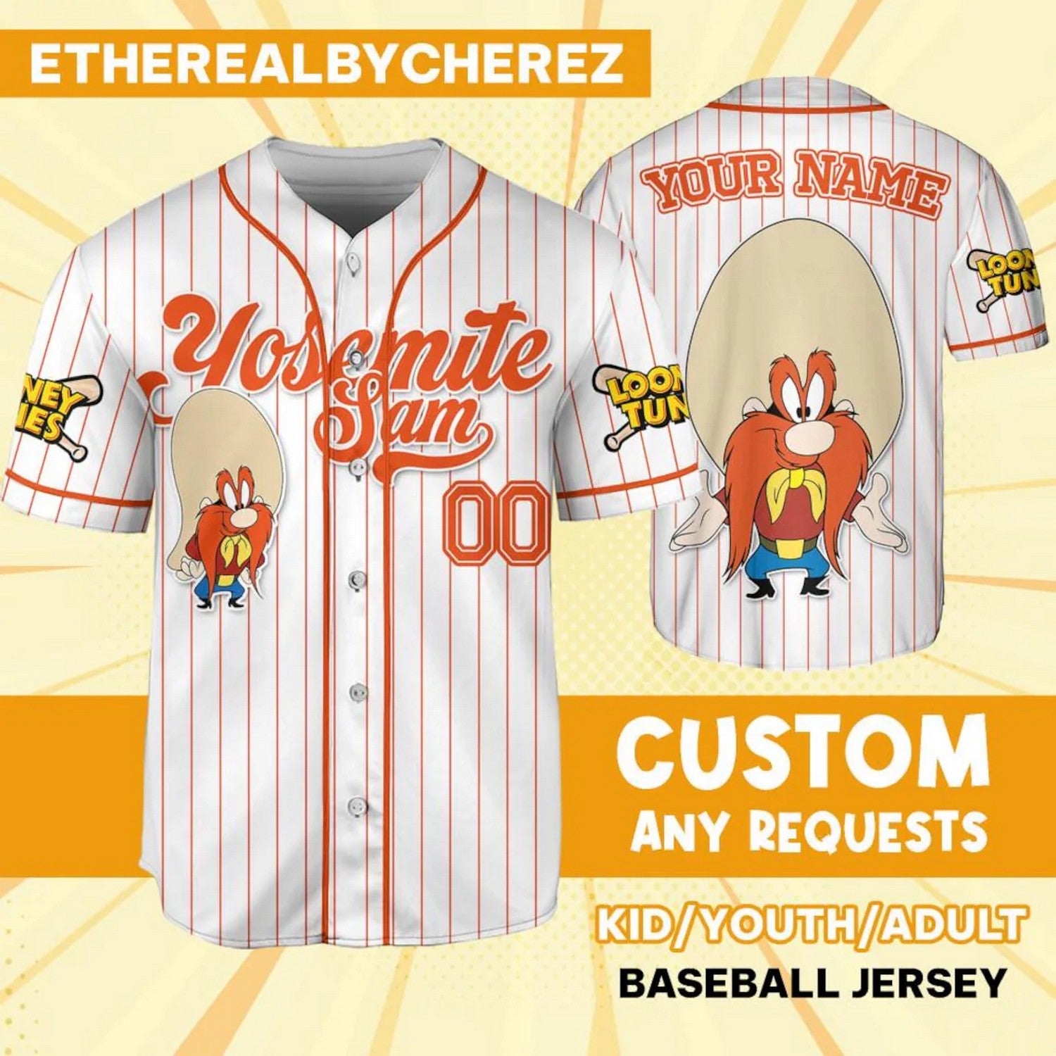 Custom Name Looney Tune Yosemite Sam Simple Baseball Jersey T-Shirts, Hoodie, Sweatshirt | WearSparks.com (Image 1)