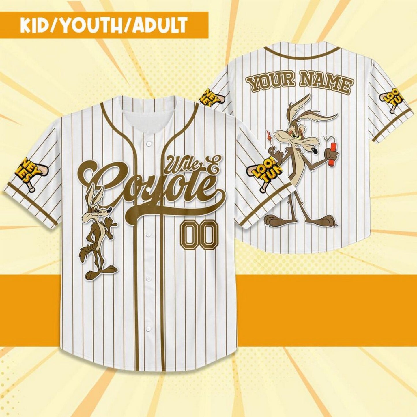 Custom Name Looney Wile E Coyete Simple Baseball Jersey T-Shirts, Hoodie, Sweatshirt | WearSparks.com (Image 2)