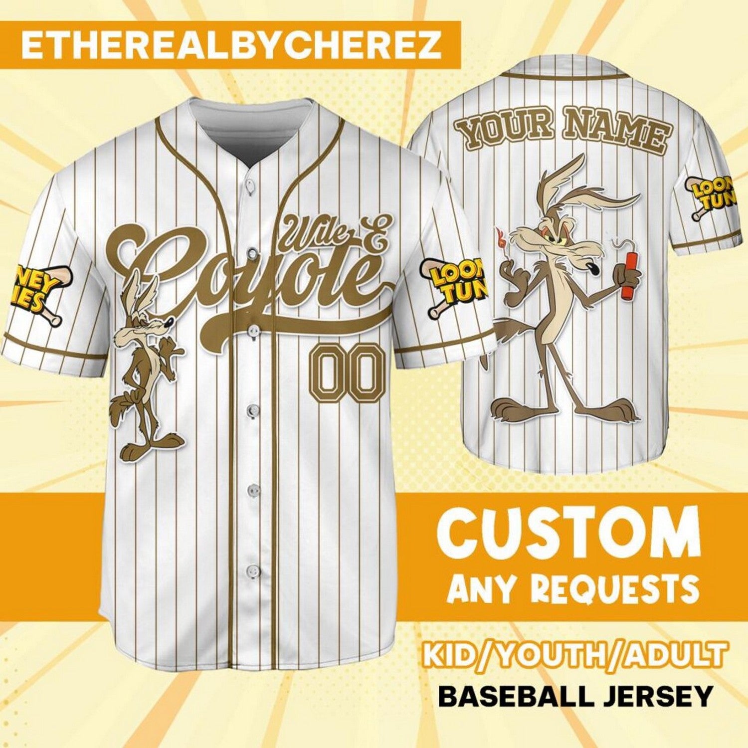 Custom Name Looney Wile E Coyete Simple Baseball Jersey T-Shirts, Hoodie, Sweatshirt | WearSparks.com (Image 1)