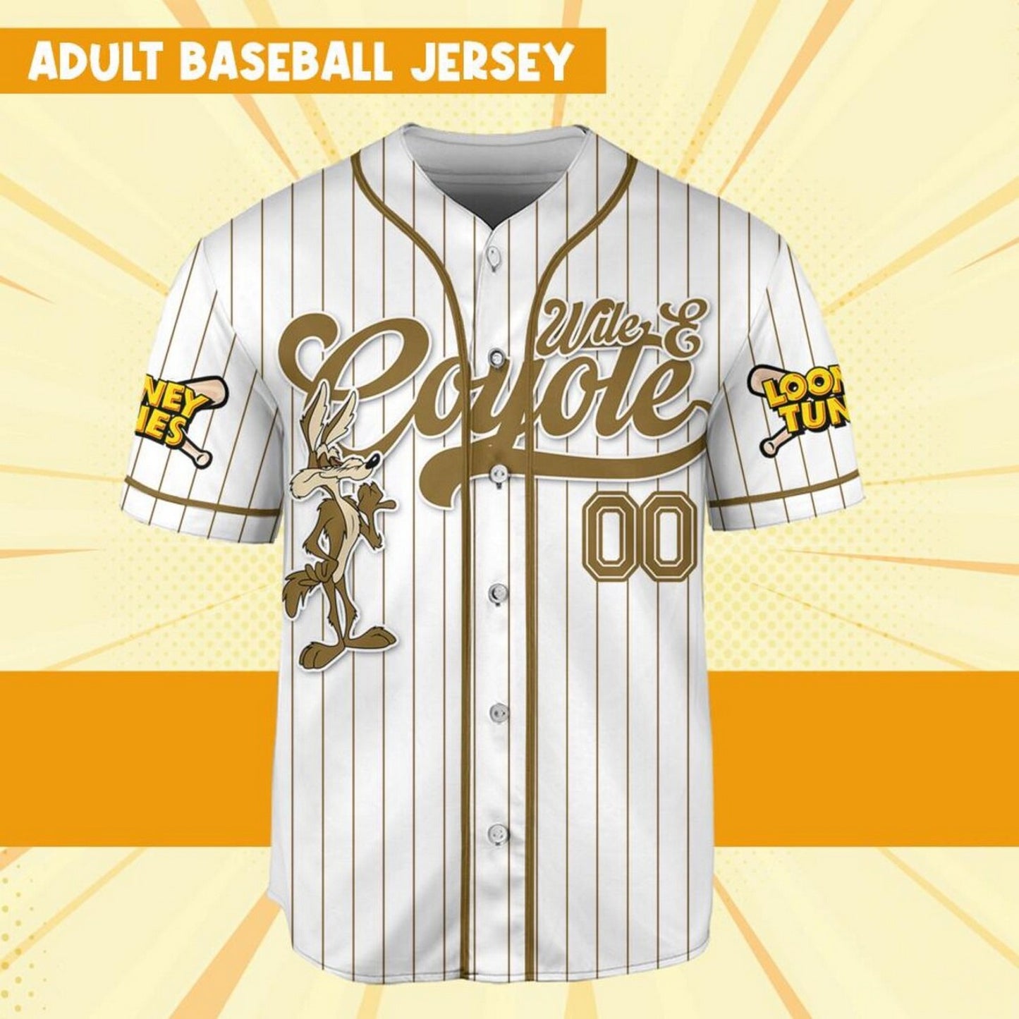 Custom Name Looney Wile E Coyete Simple Baseball Jersey T-Shirts, Hoodie, Sweatshirt | WearSparks.com (Image 3)