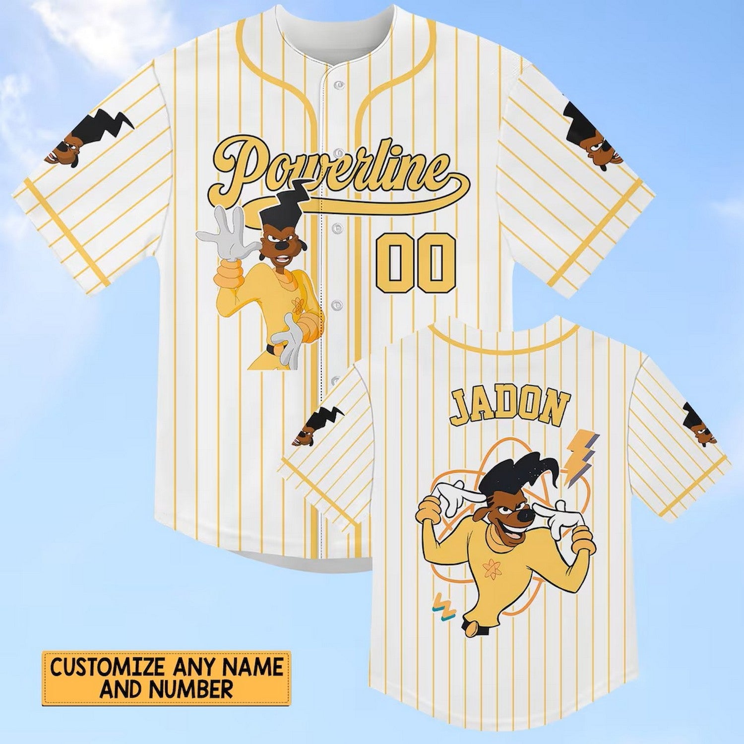 Custom Name Powerline Yellow White Baseball Jersey T-Shirts, Hoodie, Sweatshirt | WearSparks.com (Image 2)
