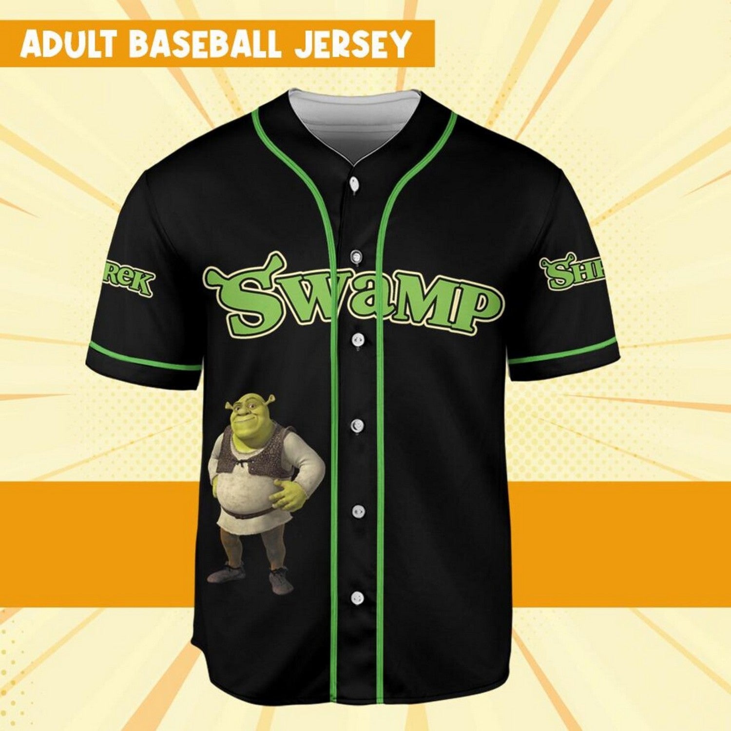 Custom Name Shrek Swamp Black Green Baseball Jersey T-Shirts, Hoodie, Sweatshirt | WearSparks.com (Image 3)