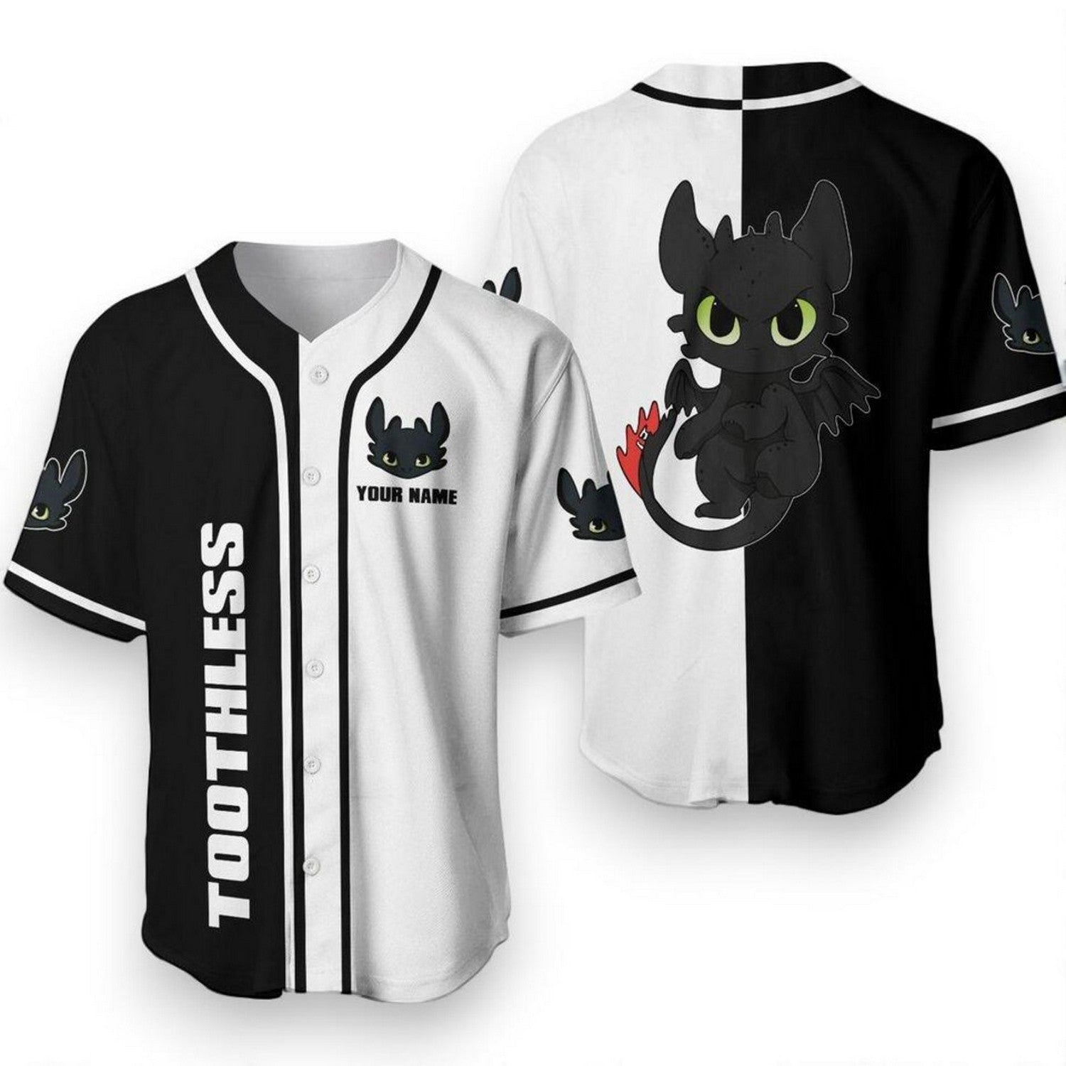 Custom Name Toothless How To Train Dragon Black White Baseball Jersey T-Shirts, Hoodie, Sweatshirt | WearSparks.com