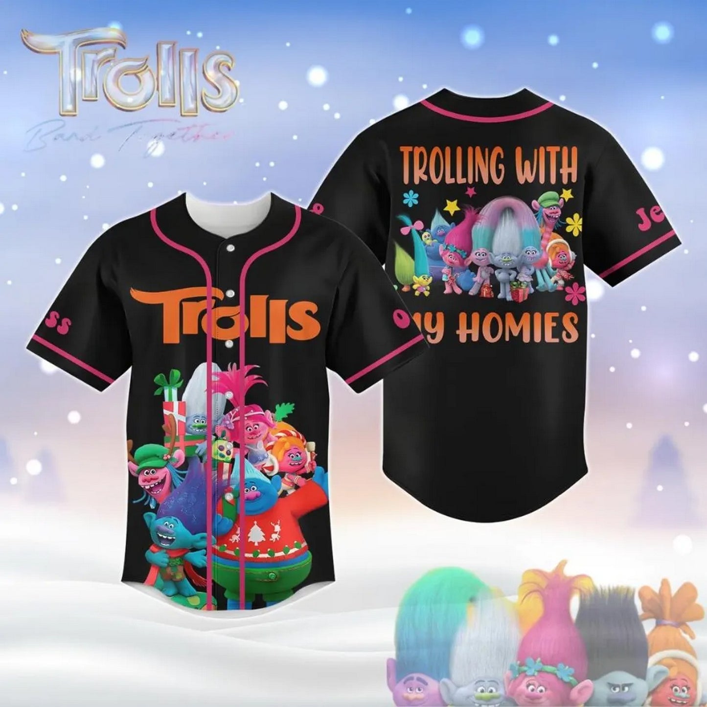 Custom Name Trolls Band Together Black Baseball Jersey T-Shirts, Hoodie, Sweatshirt | WearSparks.com (Image 1)
