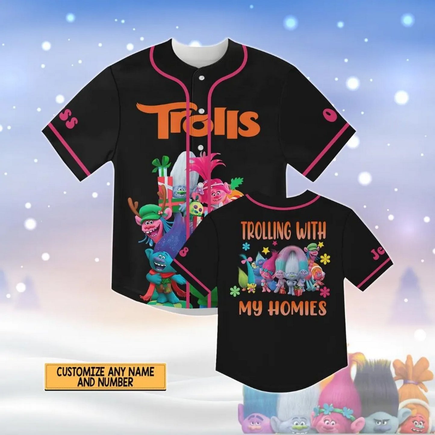 Custom Name Trolls Band Together Black Baseball Jersey T-Shirts, Hoodie, Sweatshirt | WearSparks.com (Image 2)