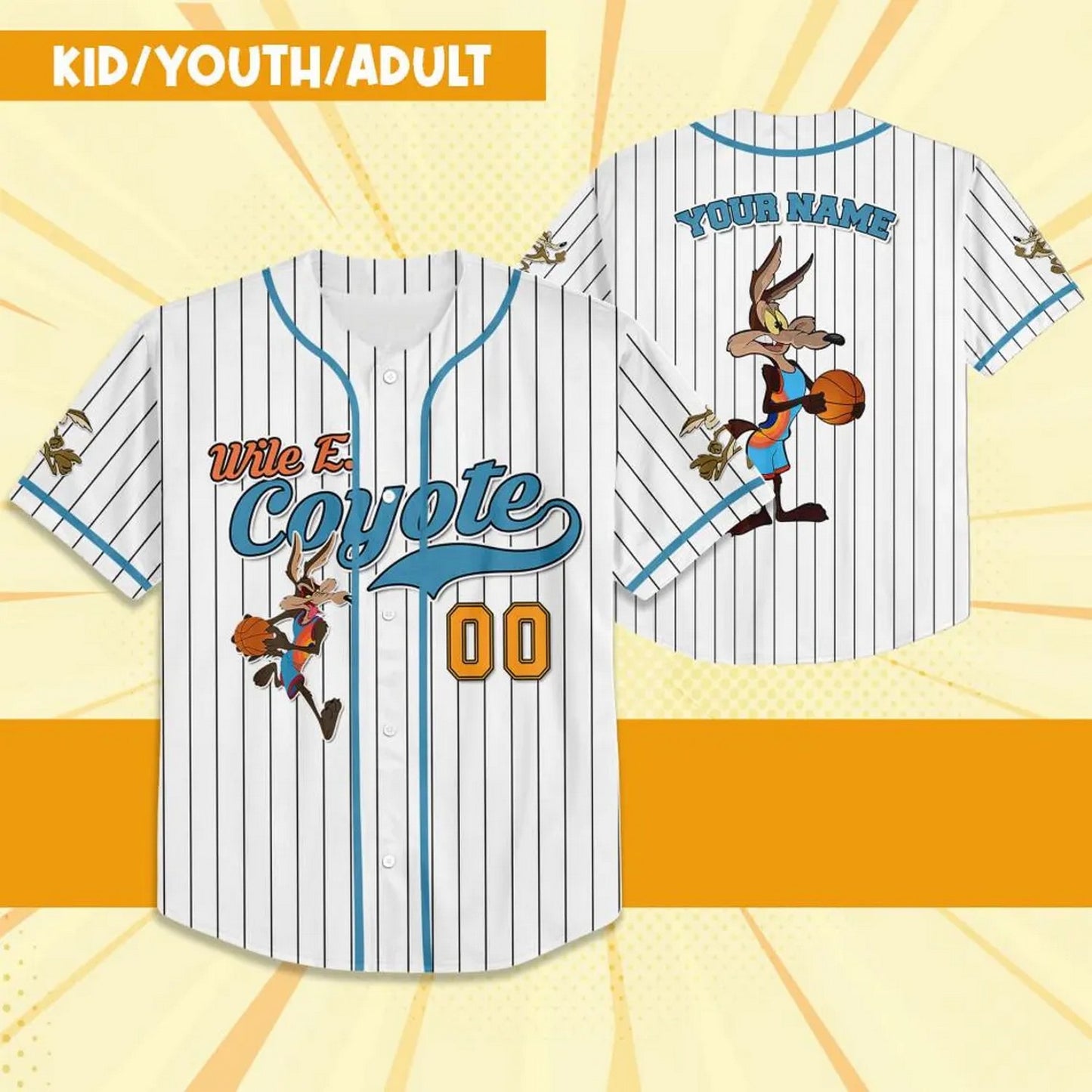 Custom Name Wile E. Coyote Jersey Orange White Baseball Jersey T-Shirts, Hoodie, Sweatshirt | WearSparks.com (Image 2)