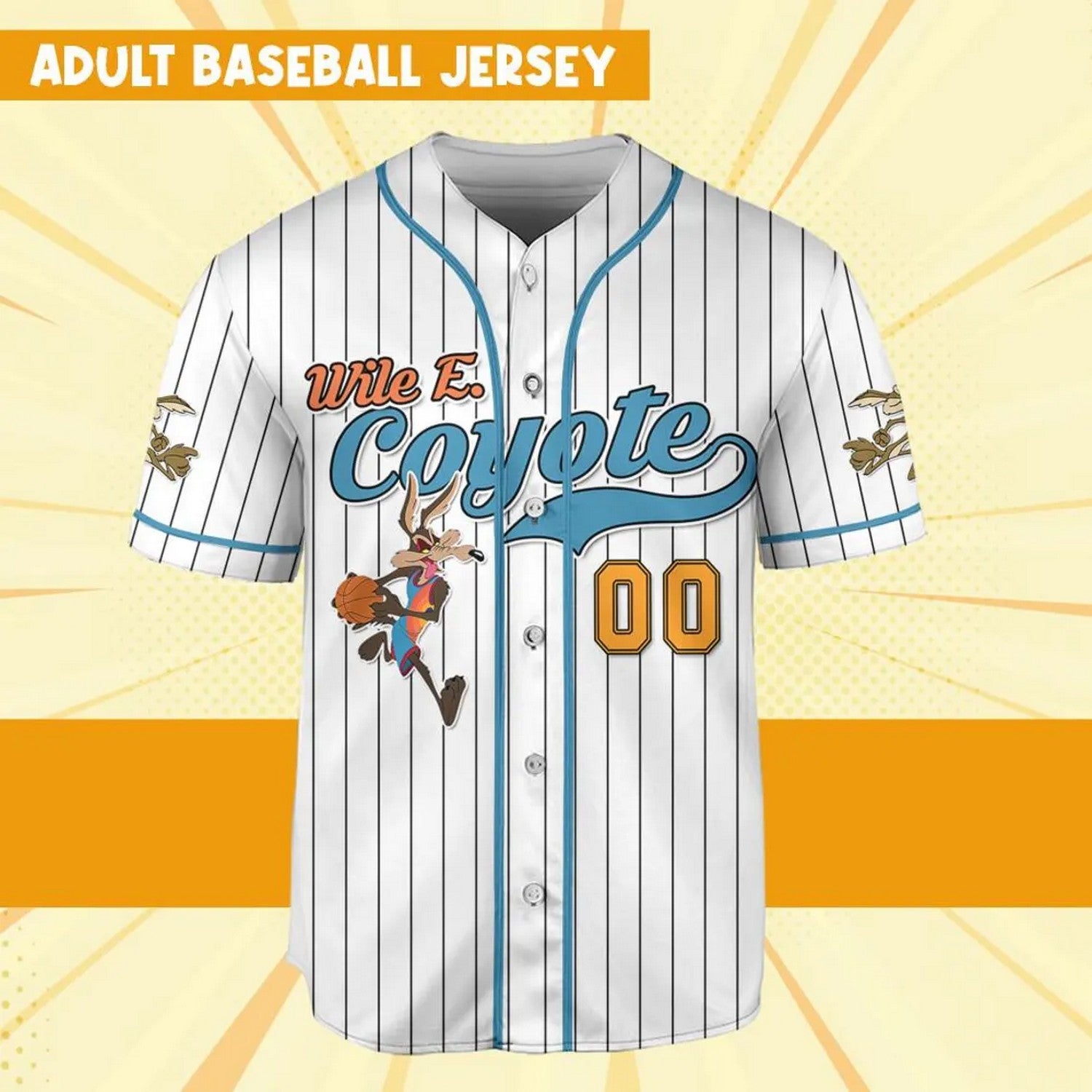 Custom Name Wile E. Coyote Jersey Orange White Baseball Jersey T-Shirts, Hoodie, Sweatshirt | WearSparks.com (Image 3)