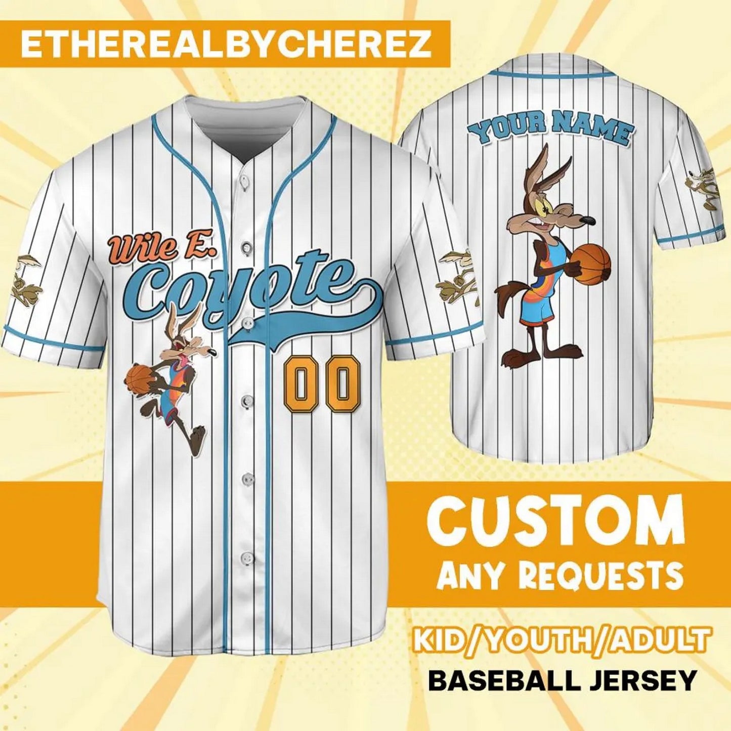 Custom Name Wile E. Coyote Jersey Orange White Baseball Jersey T-Shirts, Hoodie, Sweatshirt | WearSparks.com (Image 1)