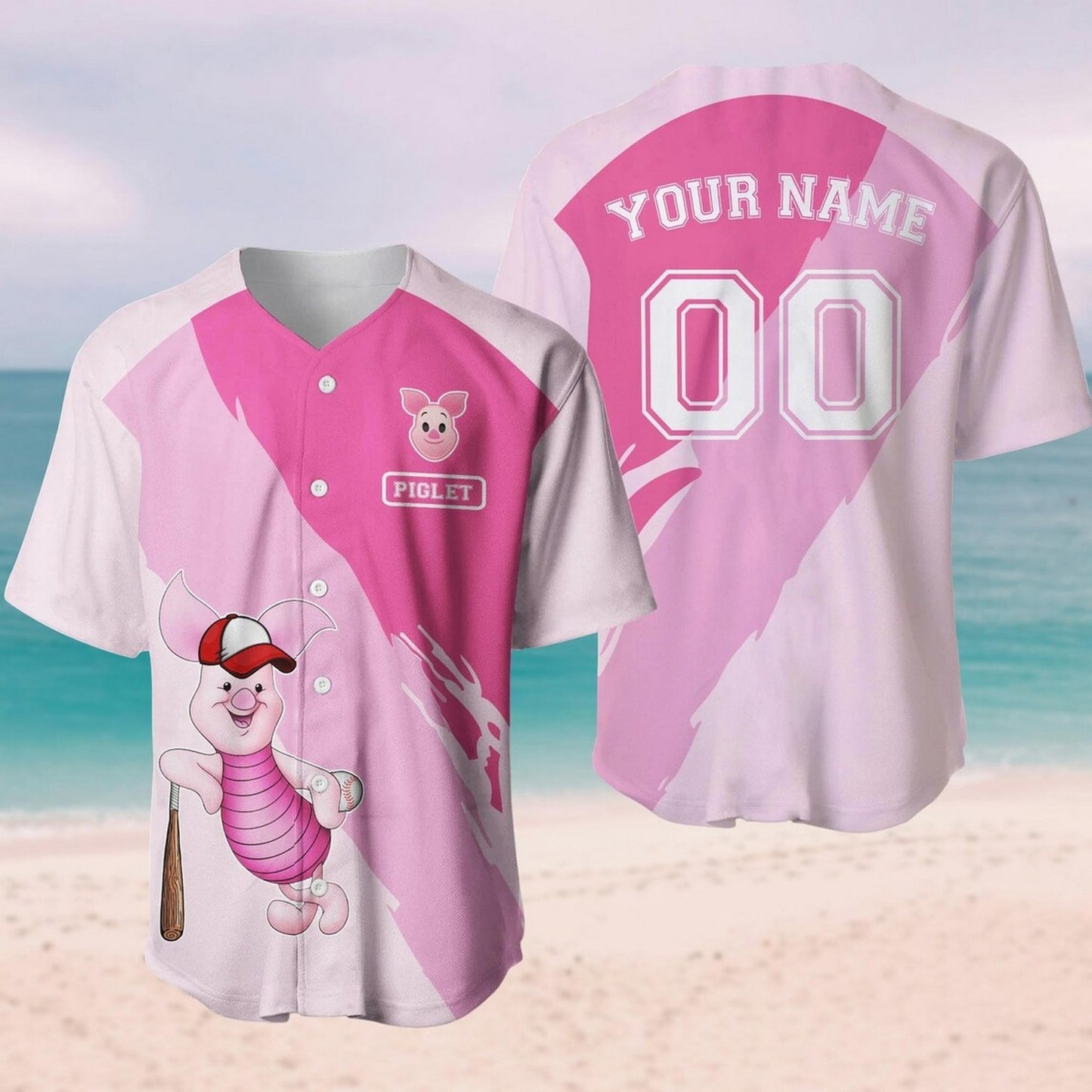 Custom Name Winnie The Pooh Piglet Pink Baseball Jersey T-Shirts, Hoodie, Sweatshirt | WearSparks.com
