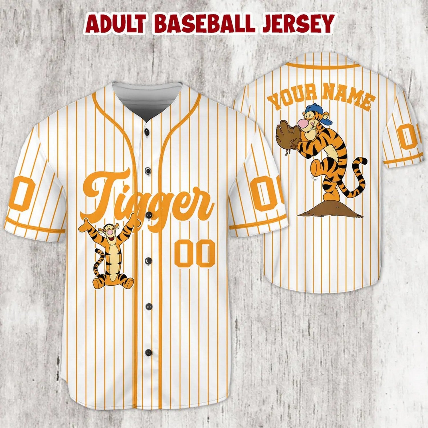 Custom Name Winnie The Pooh Tigger White Baseball Jersey T-Shirts, Hoodie, Sweatshirt | WearSparks.com (Image 1)