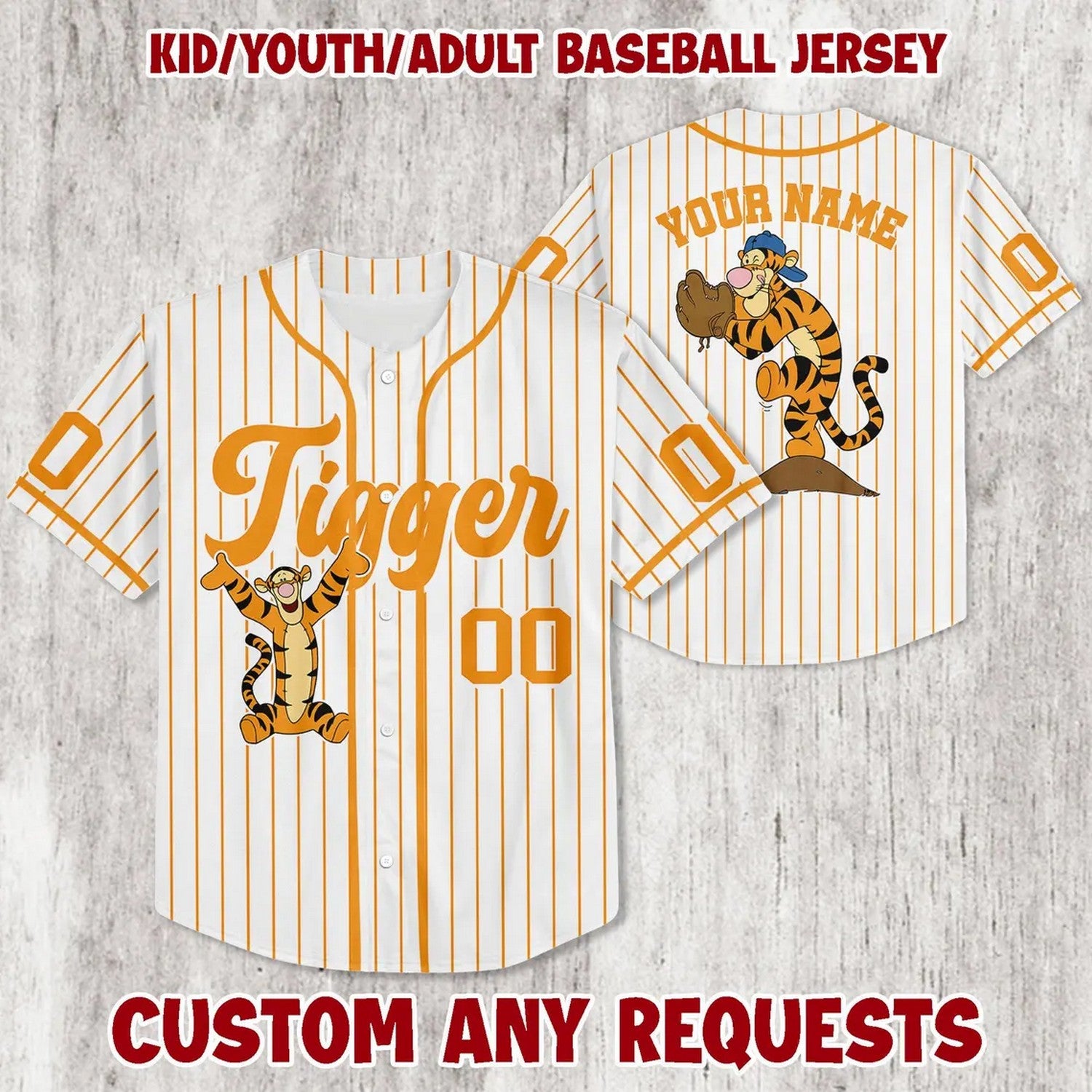 Custom Name Winnie The Pooh Tigger White Baseball Jersey T-Shirts, Hoodie, Sweatshirt | WearSparks.com (Image 2)