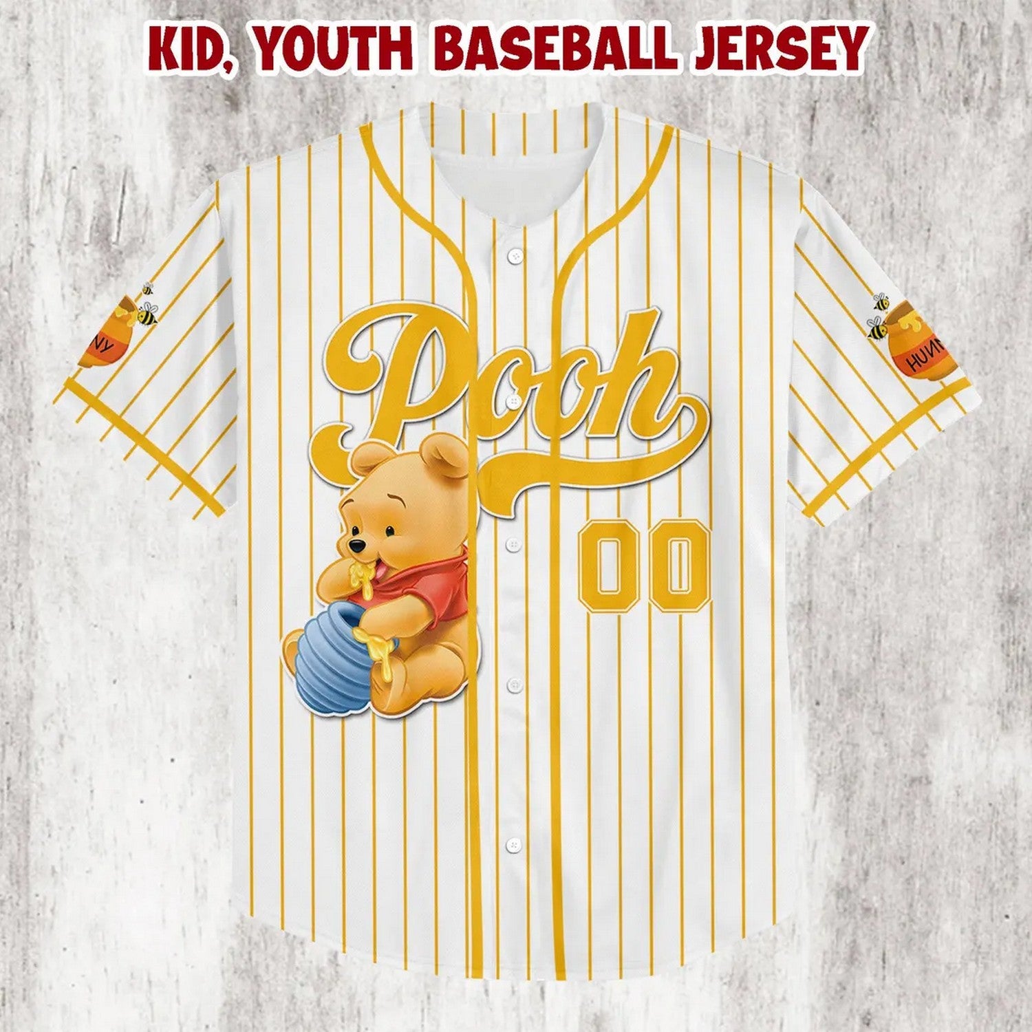 Custom Name Winnie The Pooh White Baseball Jersey T-Shirts, Hoodie, Sweatshirt | WearSparks.com (Image 3)