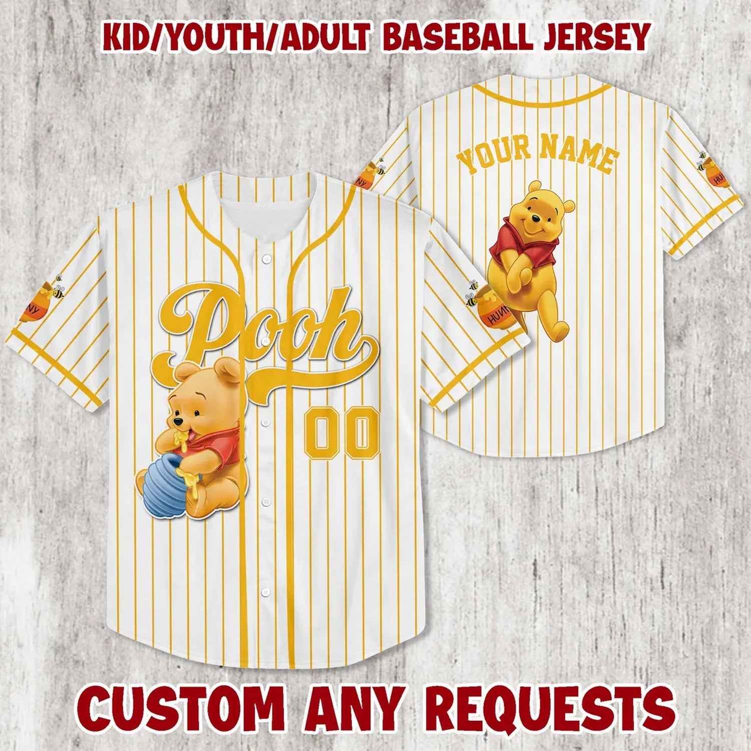 Custom Name Winnie The Pooh White Baseball Jersey T-Shirts, Hoodie, Sweatshirt | WearSparks.com (Image 2)