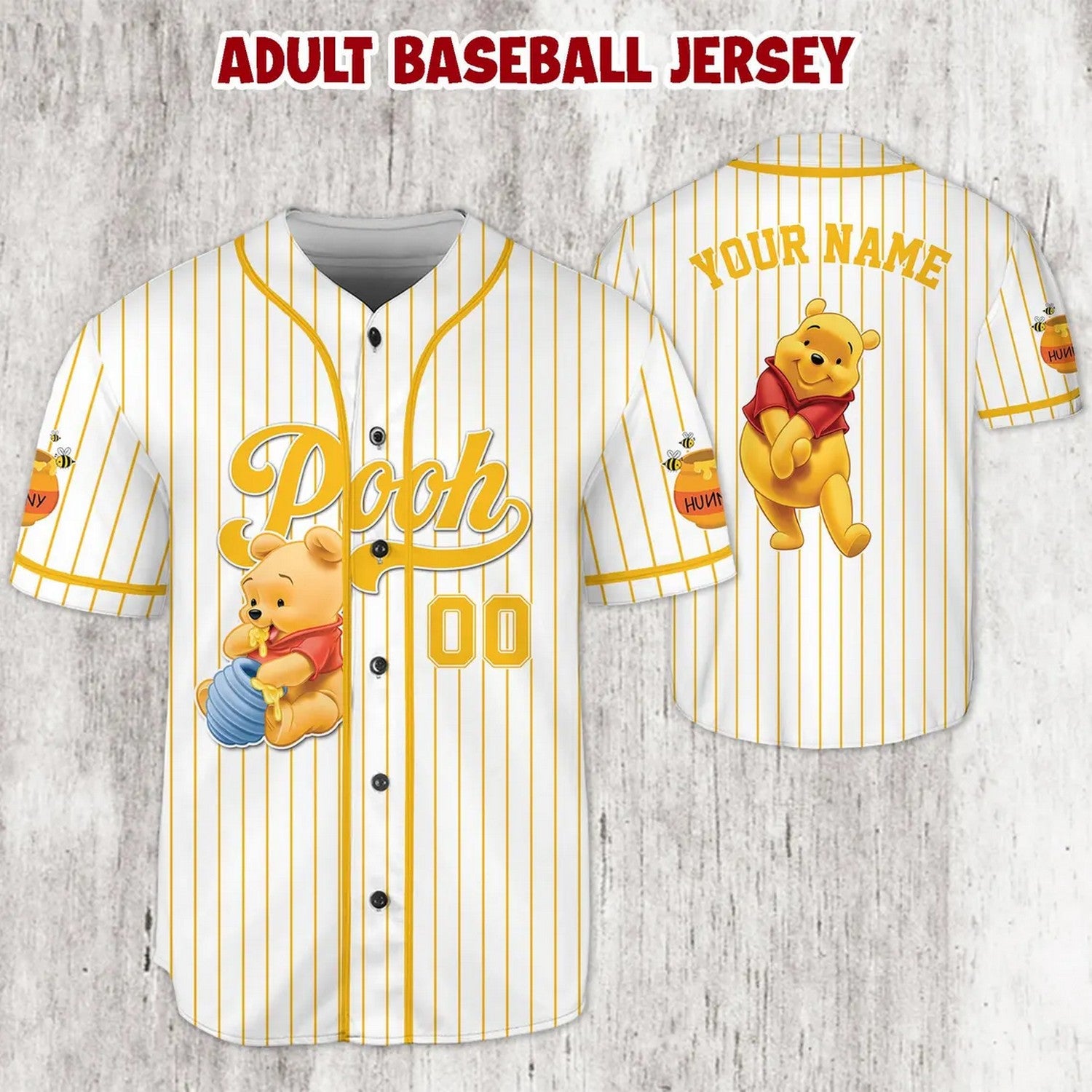Custom Name Winnie The Pooh White Baseball Jersey T-Shirts, Hoodie, Sweatshirt | WearSparks.com (Image 1)