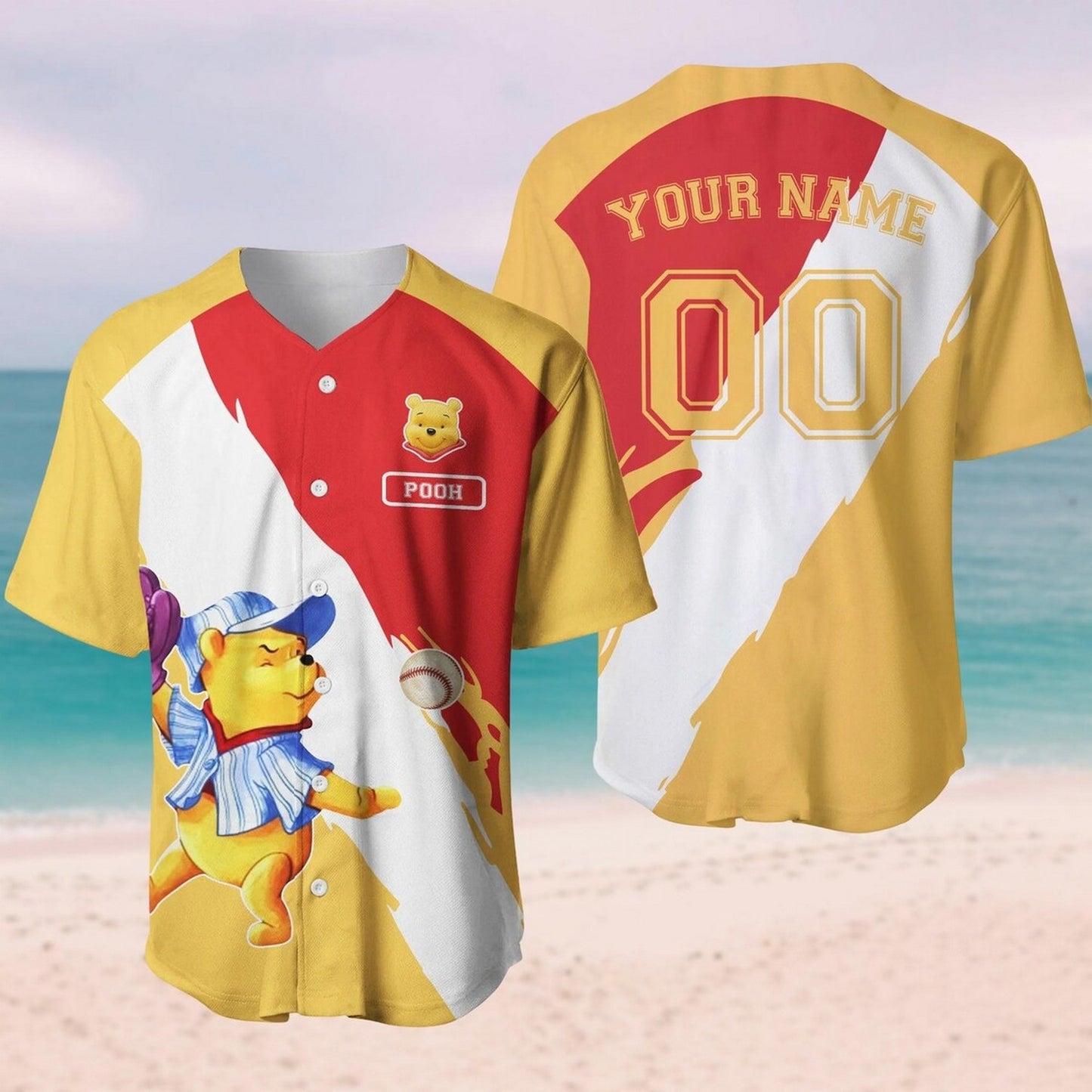 Custom Name Winnie The Pooh Yellow Baseball Jersey T-Shirts, Hoodie, Sweatshirt | WearSparks.com