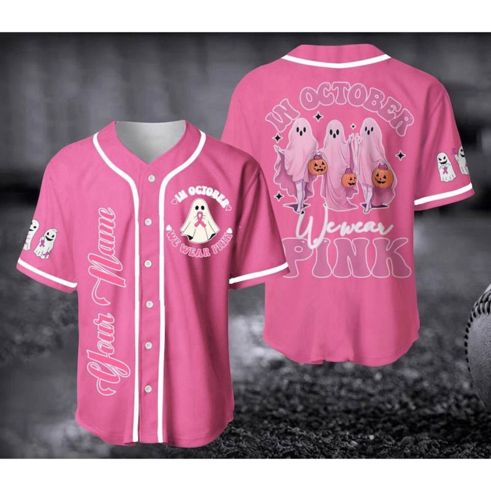 Custom Pink Baseball Jersey: Cancer Support Shirt for Halloween & Christmas (Image 2)