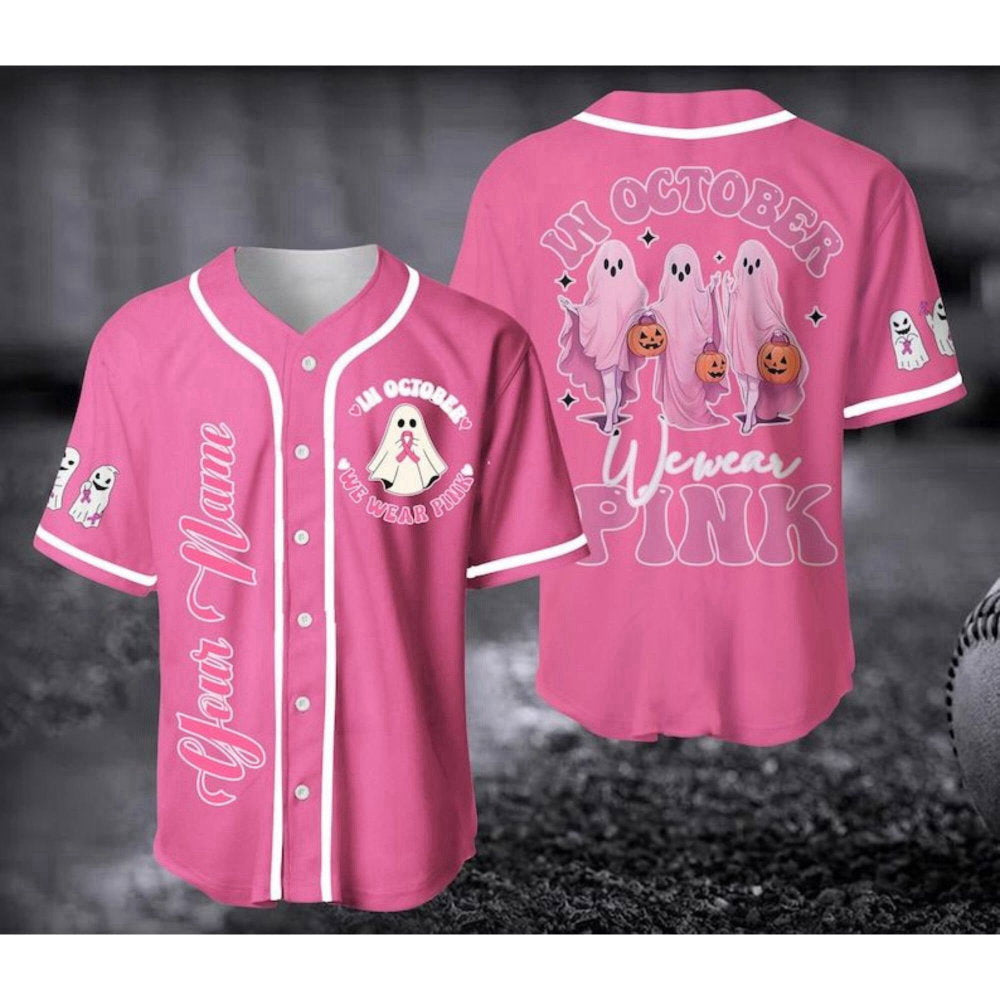 Custom Pink Baseball Jersey: Cancer Support Shirt for Halloween & Christmas