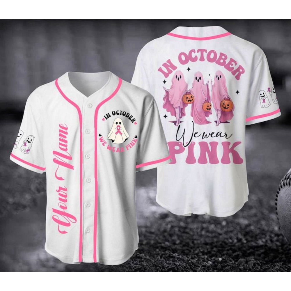 Custom Pink Baseball Jersey: Cancer Support Shirt for Halloween & Christmas (Image 3)
