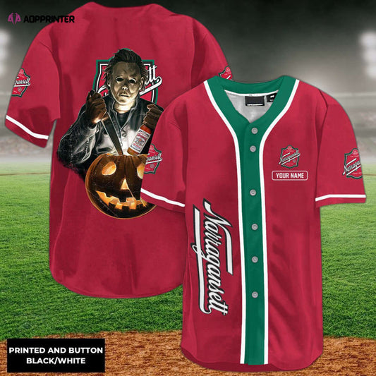 Custom Scary Michael Myers Pumpkin Baseball Jersey – Narragansett Personalized Halloween Apparel