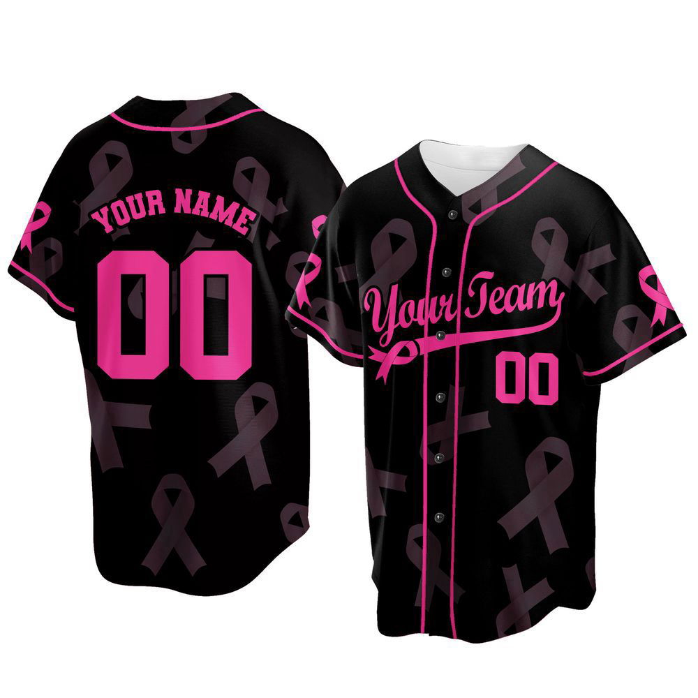 Custom Team Name And Number Baseball Jersey, Personalized Breast Cancer Awareness - lylyprint.com T-Shirts,... (Image 2)