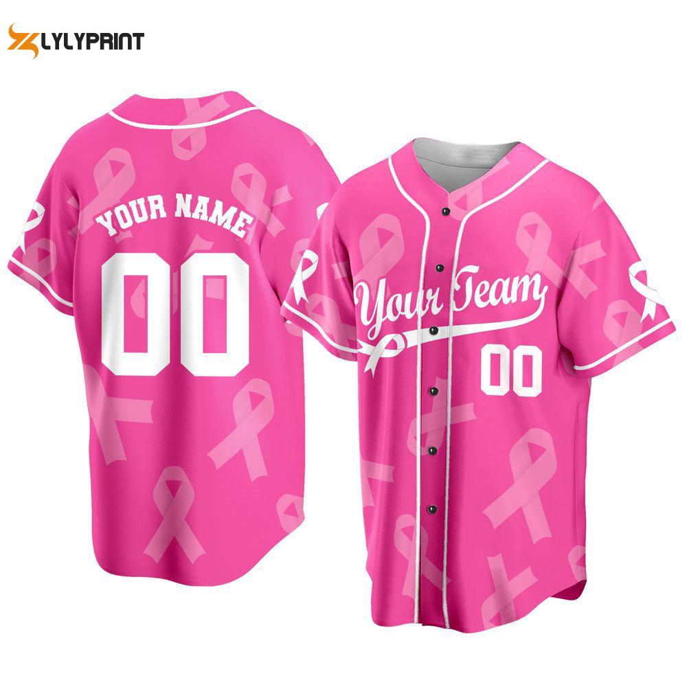 Custom Team Name And Number Baseball Jersey, Personalized Breast Cancer Awareness - lylyprint.com T-Shirts,... (Image 1)