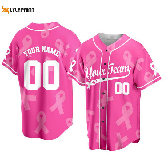 Custom Team Name And Number Baseball Jersey, Personalized Breast Cancer Awareness - lylyprint.com T-Shirts,... (Image 1)