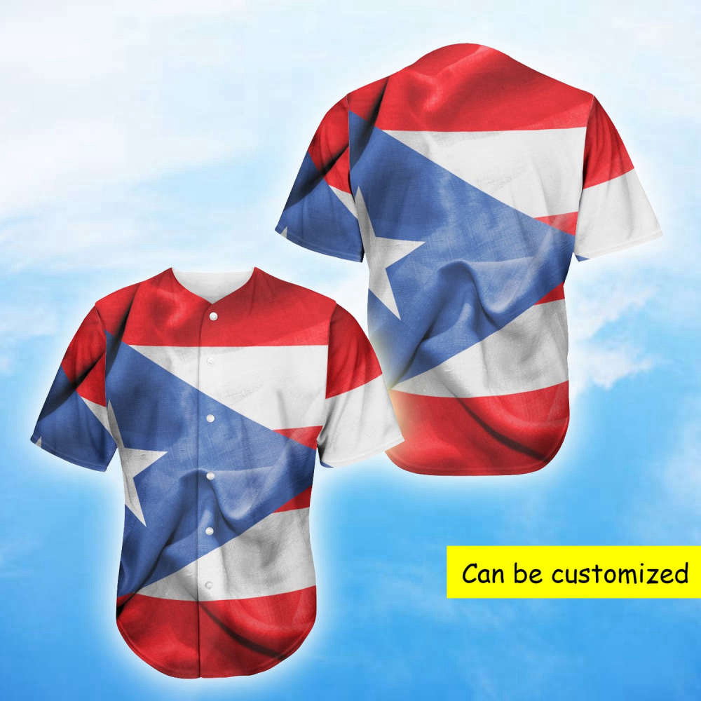 Custom Wrinkled Puerto Rican Flag Baseball Jersey – Personalized Design
