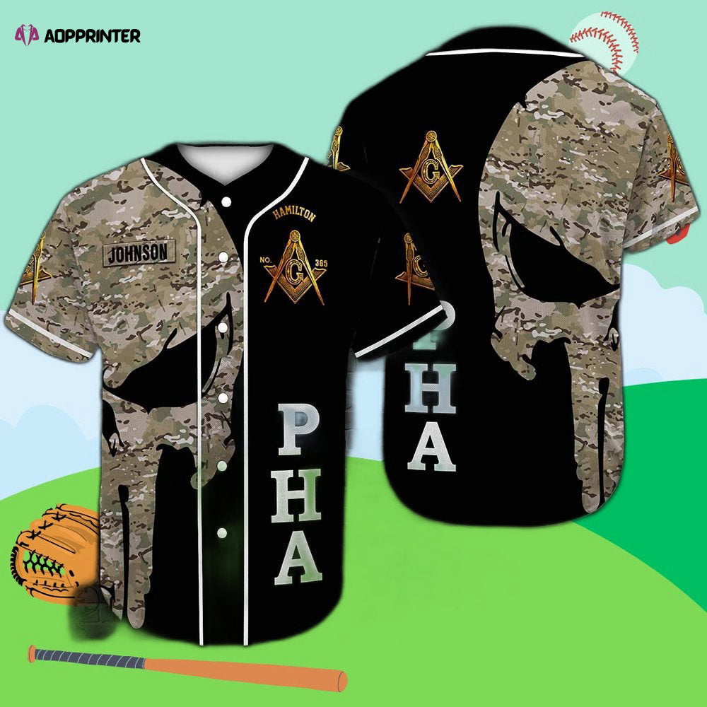 Customizable Freemason Baseball Jersey with Pha Skull Camo Design