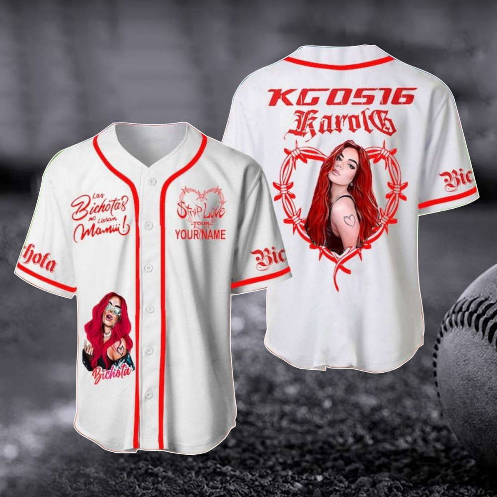 Customized Karol G Red Hair Baseball Jersey - Strip Love Tour Shirt Music Baseball Shirt - Gift For Fan (Image 2)