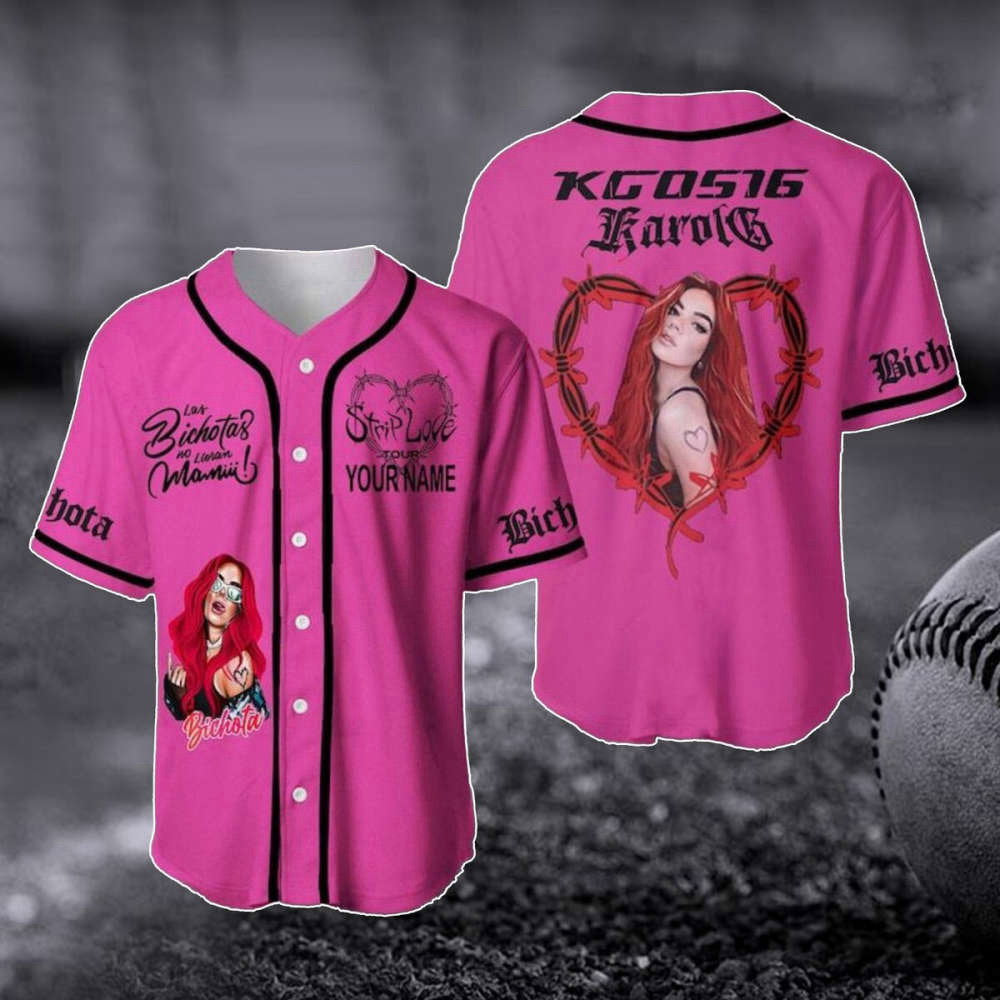 Customized Karol G Red Hair Baseball Jersey – Strip Love Tour Shirt Music Baseball Shirt – Gift For Fan