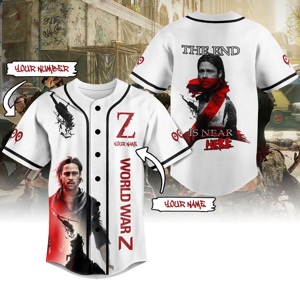 Customized The End Is Near World War Z Baseball Jersey T-Shirts, Hoodie, Sweatshirt | WearSparks.com