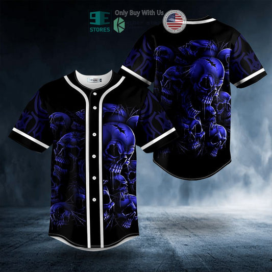 BEST Dark Blue Cracked Skull Baseball Shirt