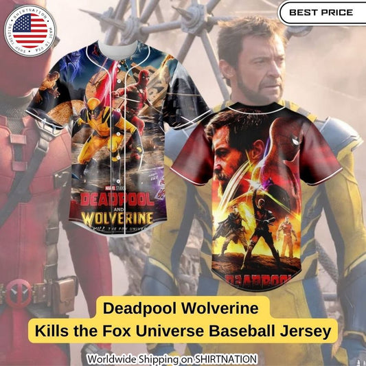 Deadpool Wolverine Kills the Fox Universe Baseball Jersey