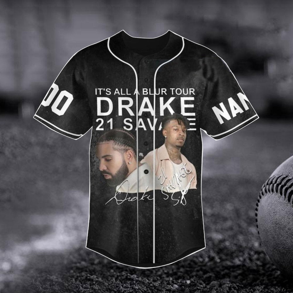 Drake 21 Savage Baseball Jersey All A Blur Tour Shirt 2023 Music Concert Merch