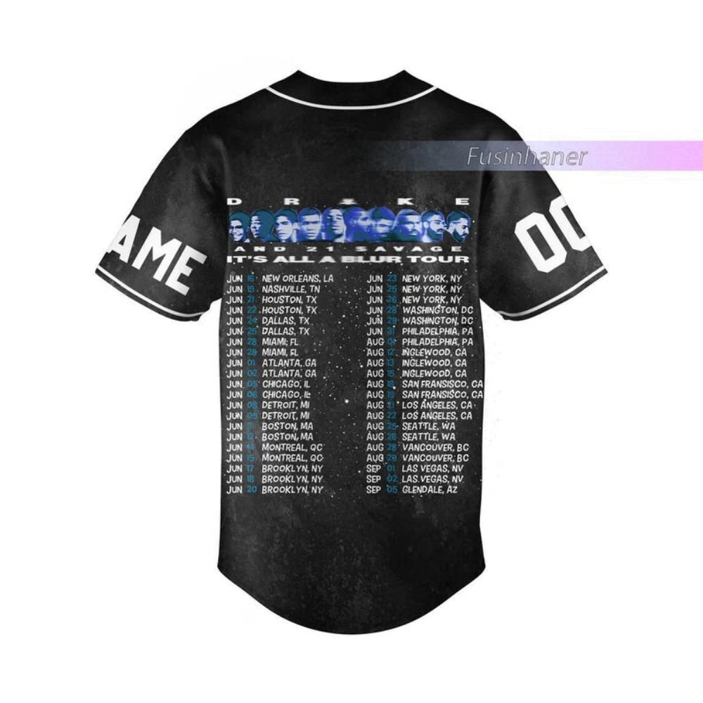 Drake 21 Savage Baseball Jersey All A Blur Tour Shirt 2023 Music Concert Merch