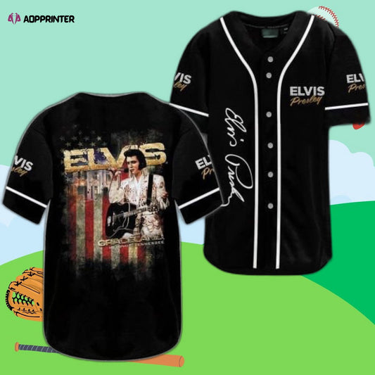Elvis Presley Printed Black Baseball Jersey: Rock and Roll Inspired Style
