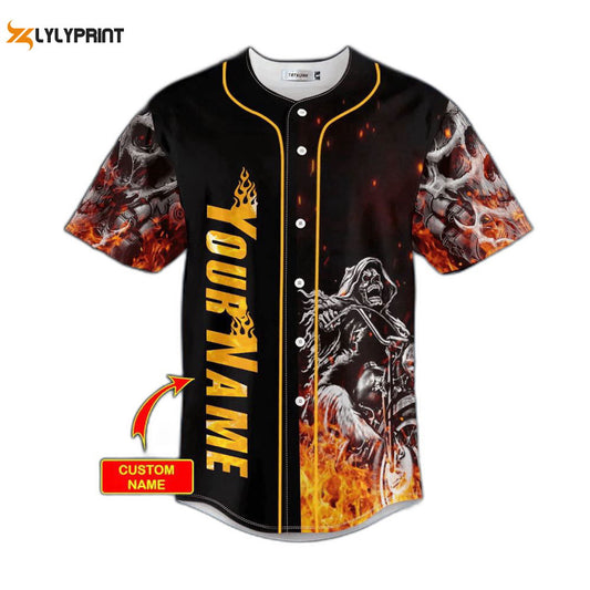 Fire Ghost Rider Biker Skull Custom Baseball Jersey For Men Women, Men's Baseball Jersey For Men Women -... (Image 1)