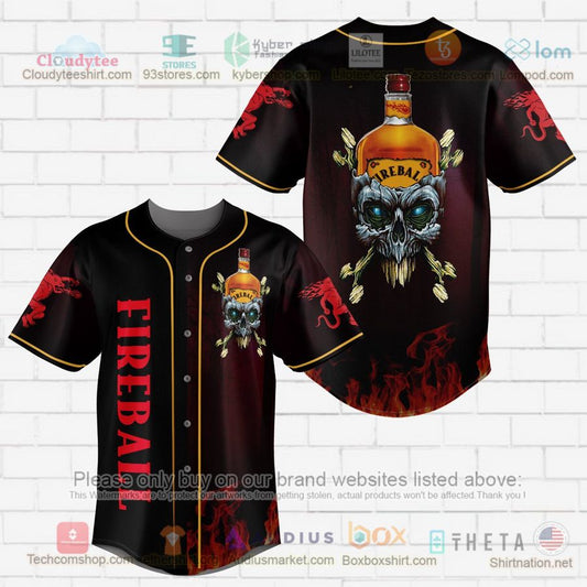 HOT Fireball Whisky skull head Baseball Jersey Shirt
