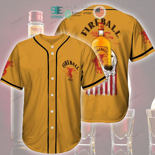 BEST Fireball Whisky Skull United States Flag orange Baseball Jersey